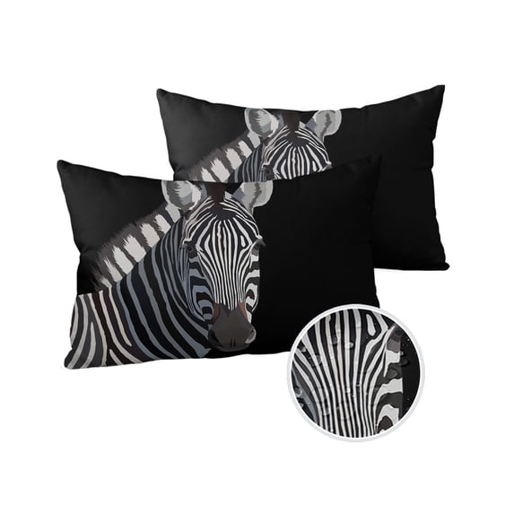 Pack of 2 Outdoor Pillow Covers, Zebra in The Dark Waterproof Square Throw Pillowcase Cushion Decorative Pillow Covers for Couch Patio Tent, 20x12 in