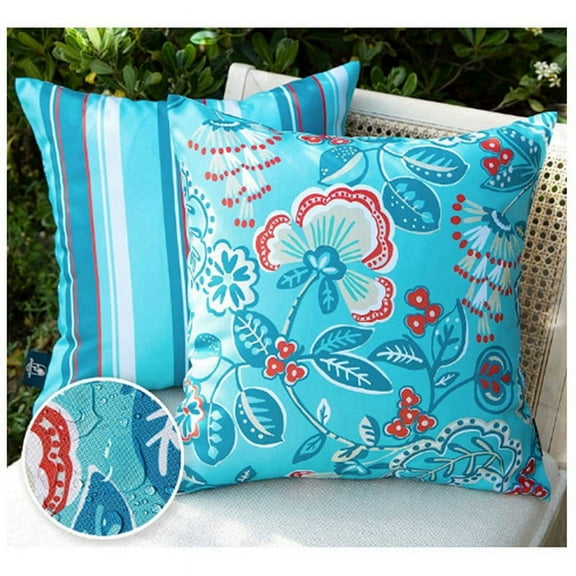 Pack of 2 Outdoor Waterproof Pillow Covers 18x18 Modern Cute Pattern Decorative Square Outdoor Throw Pillow Covers