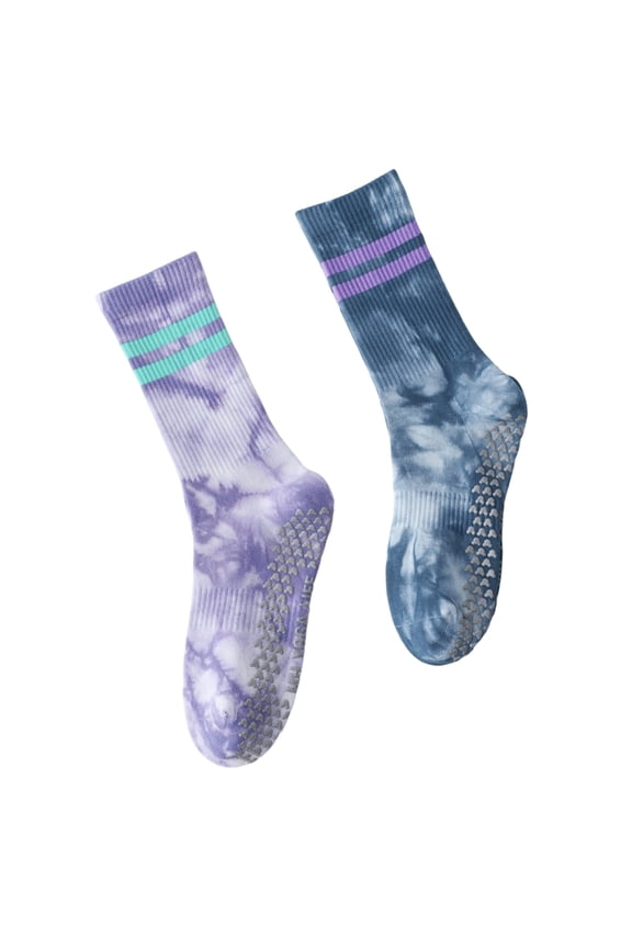 Pack of 2 Pair Lovely Tie Dye Cotton Socks with Slip Bottom Design for Sports Gym Giving