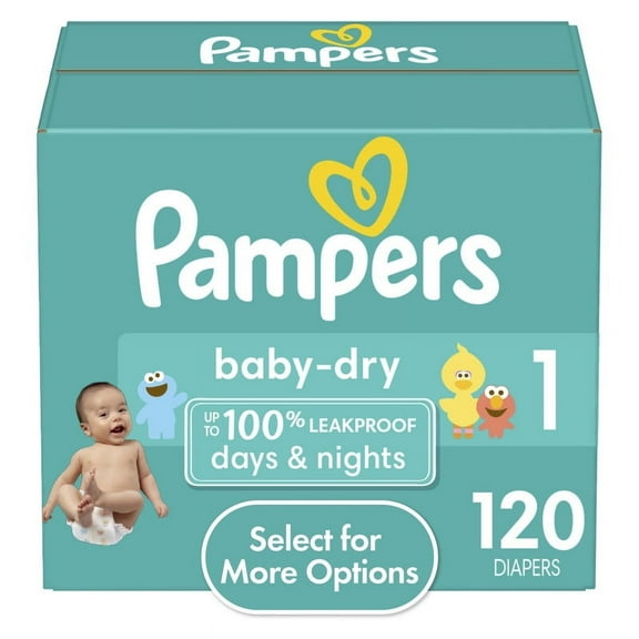 Pack of 2 Pampers Baby Dry Diapers Size 1, 120 Count