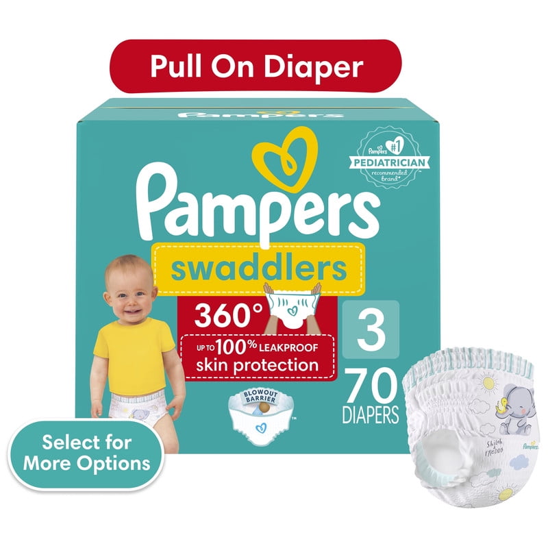 Pack of 2 Pampers Swaddlers 360 PullOn Diapers, Size 3, 70 Count for