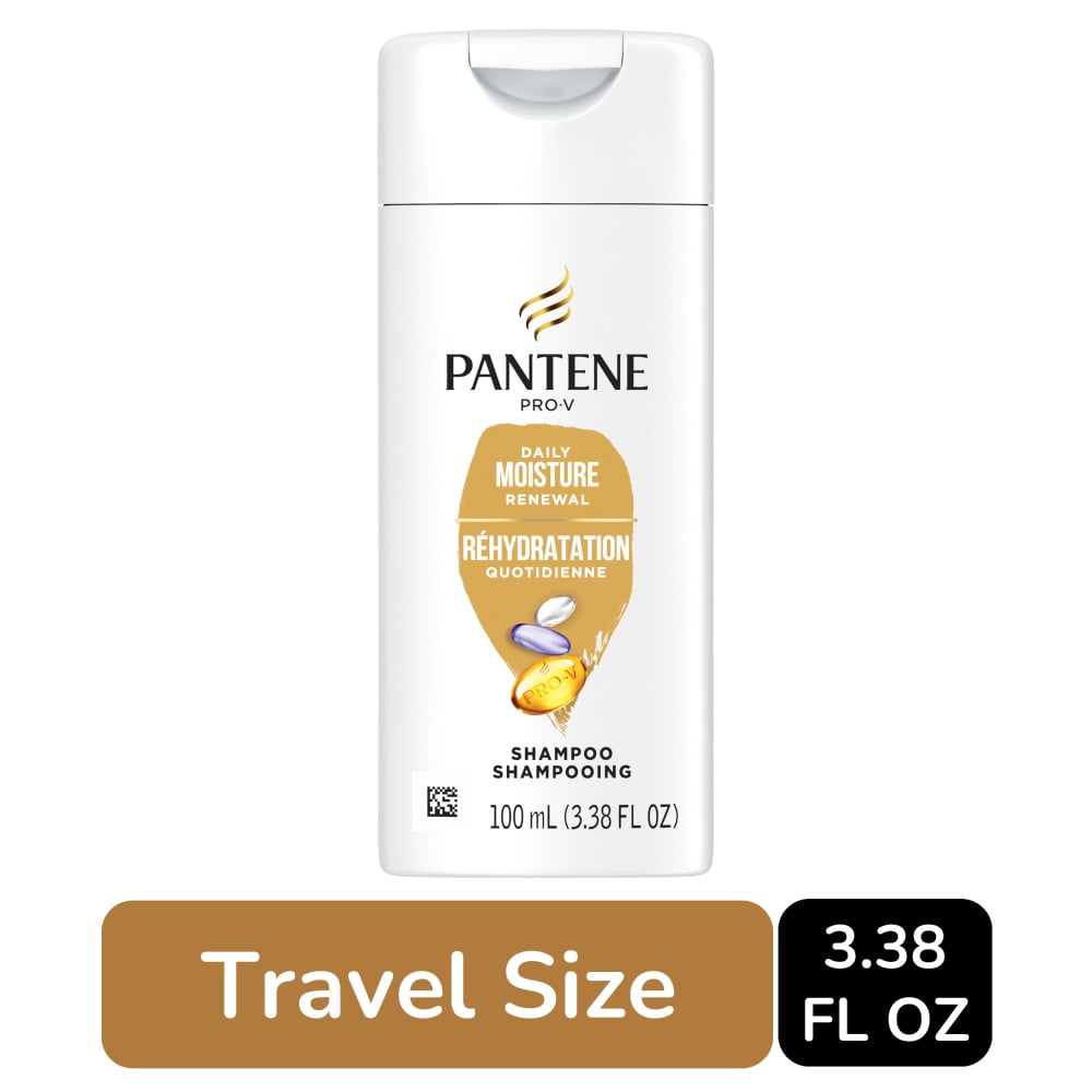 Pack of 2 Pantene Daily Moisture Renewal Shampoo, 72 Hour Lush Moisture Travel Size, 3.38 fl oz (Package May Vary)