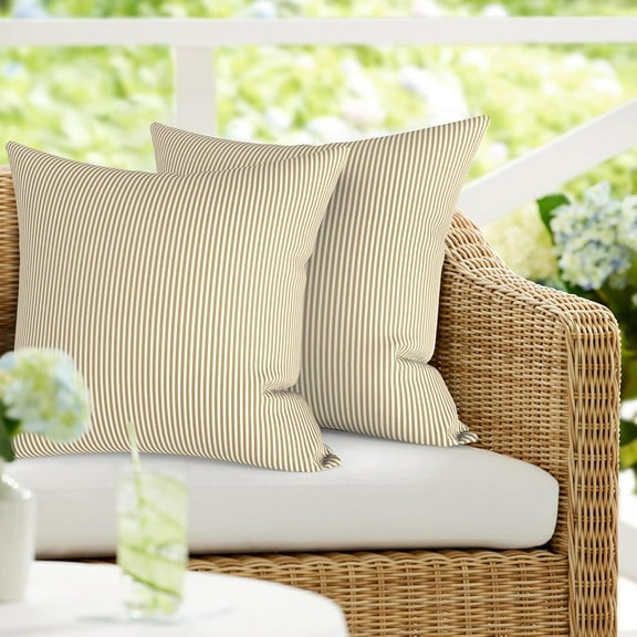 Pack of 2 Patio Pillow , Square Decorative Throw Pillow for Home,Sofa,Bench and Patio Furniture (18 x 18 in,Stripe Beige)