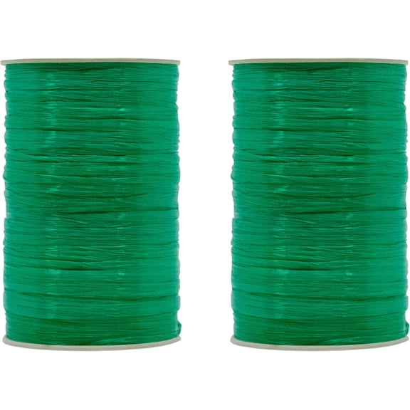 Pack of 2 Pearlized Raffia Ribbon Rolls 200 Yards for Kraft Packaging and Decoration (Kelly Green)