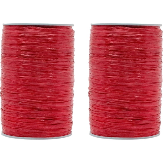 Pack of 2 Pearlized Raffia Ribbon Rolls 200 Yards for Kraft Packaging and Decoration (Red)