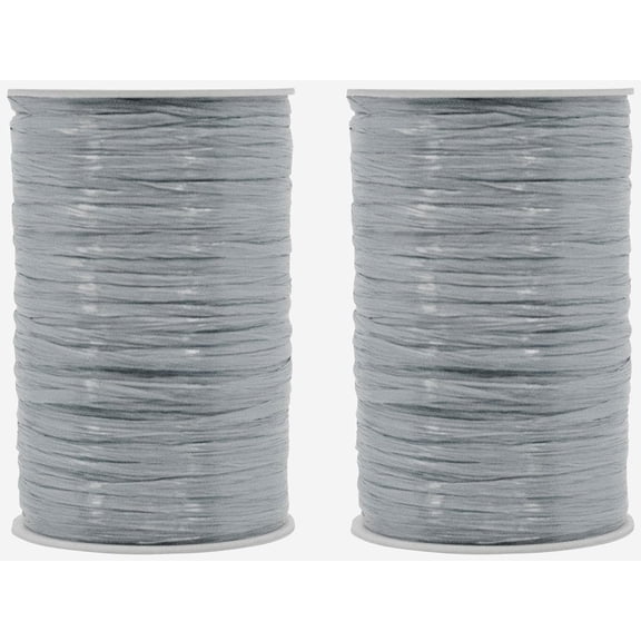 Pack of 2 Pearlized Raffia Ribbon Rolls 200 Yards for Kraft Packaging and Decoration (Silver)