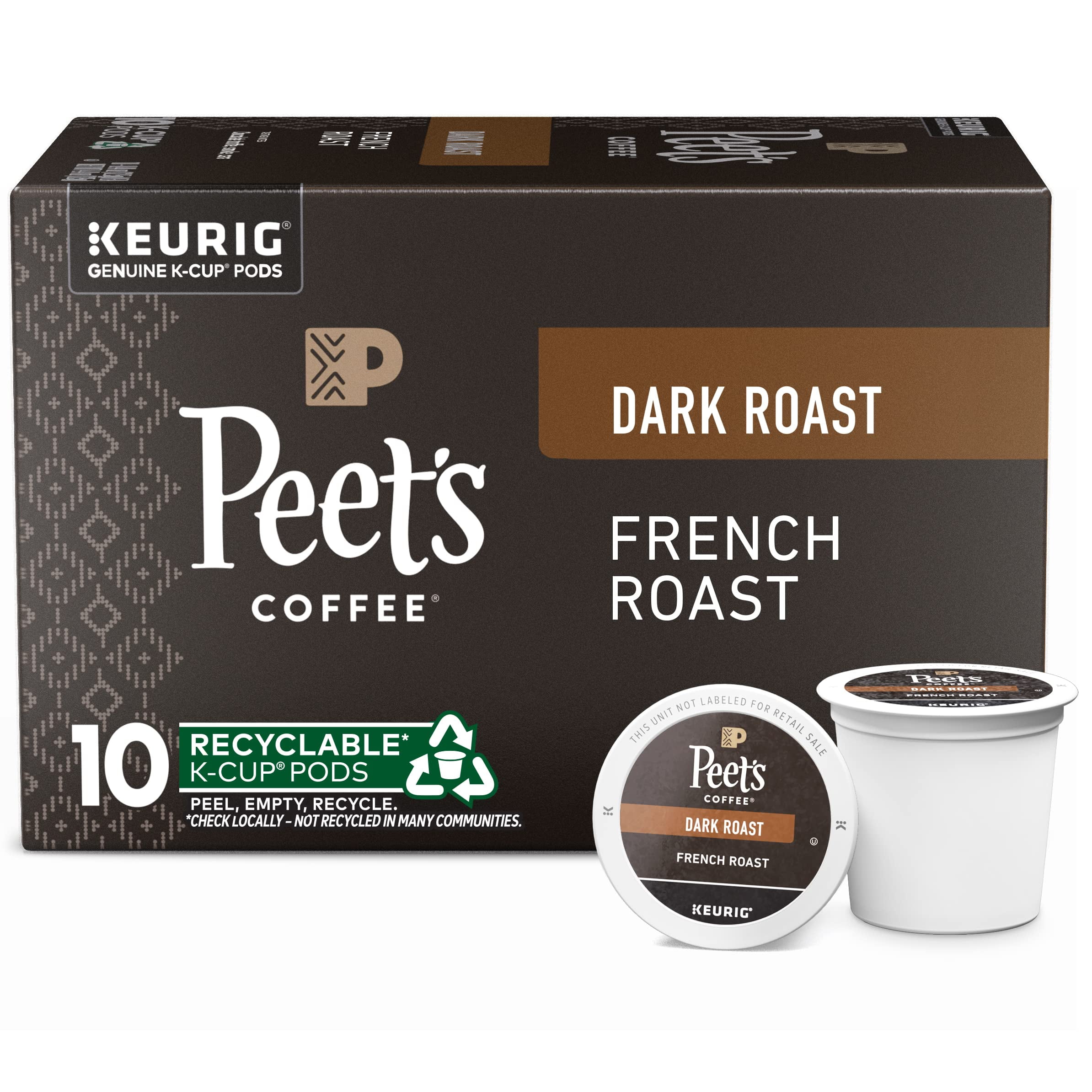 Pack of 2 - Peets Coffee, Dark Roast K-Cup Pods For Keurig Brewers - French Roast 10 Count (1 Box Of 10 K-Cup Pods)