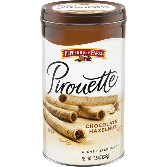 Pack of 2 Pepperidge Farm Pirouette Cookies, Chocolate Hazelnut Crme Filled Wafers, 13.5 oz Tin