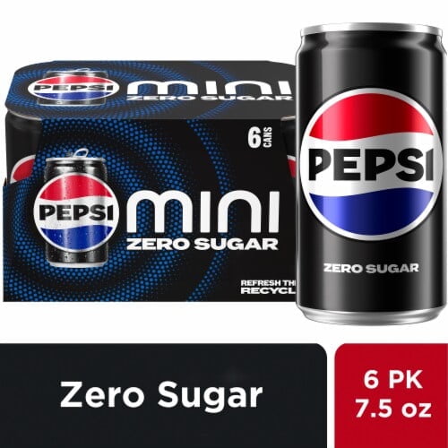 Pepsi Zero Sugar Cola Soda Pop Mini Cans 6 ct / 7.5 fl oz - Pack of 2