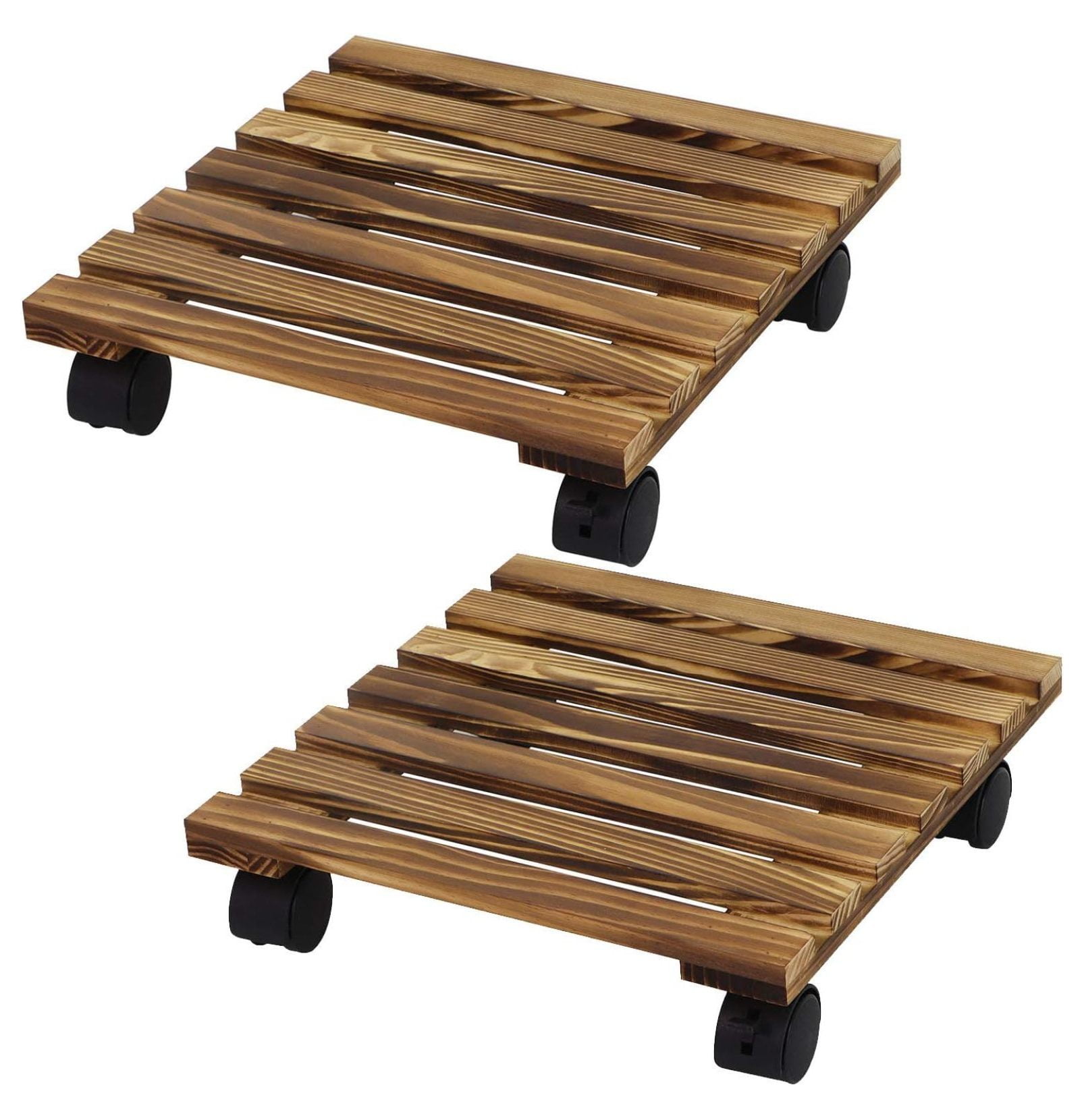 Pack of 2 Plant Caddy 12 Inch Heavy Duty Wooden Plant Stand Indoor