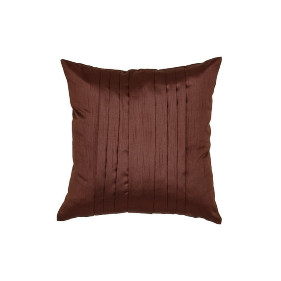 Pack of 2 Pleated Faux Silk Square Decorative Pillow Covers/Shams with Zipper Closure - (18"x18", Espresso)