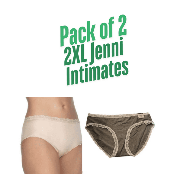 Pack of 2 Plus Size 2XL Bikinis Jenni Intimates Chai and Gray Women's Intimate Panties Full Coverage Maternity Plus Size Large
