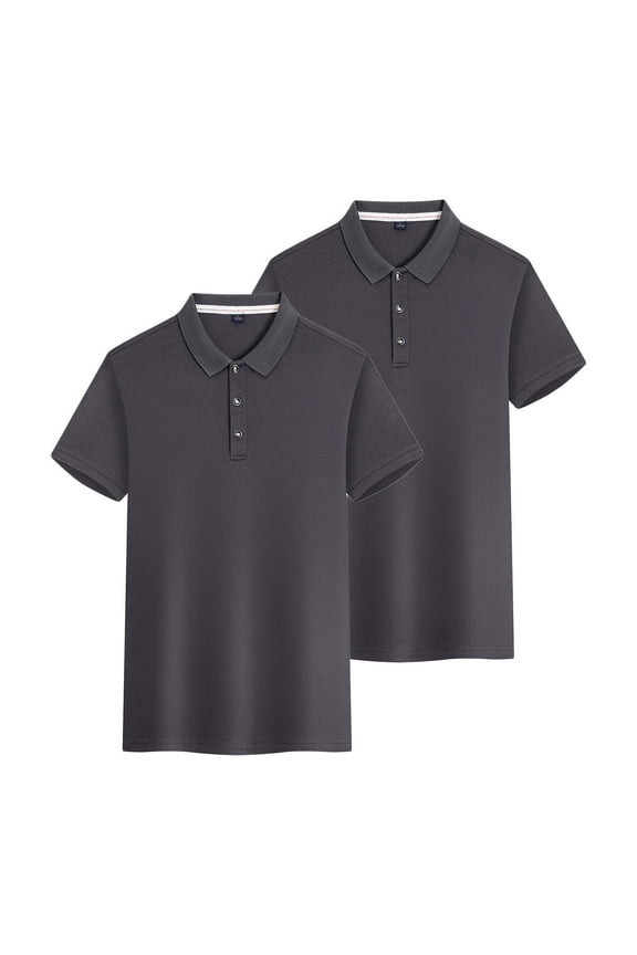 Pack of 2 Polos Shirts for Women Short Sleeve Casual Plus Size Golf Blouses Button Collar School Uniform Sport Workout Tops, Gray, L