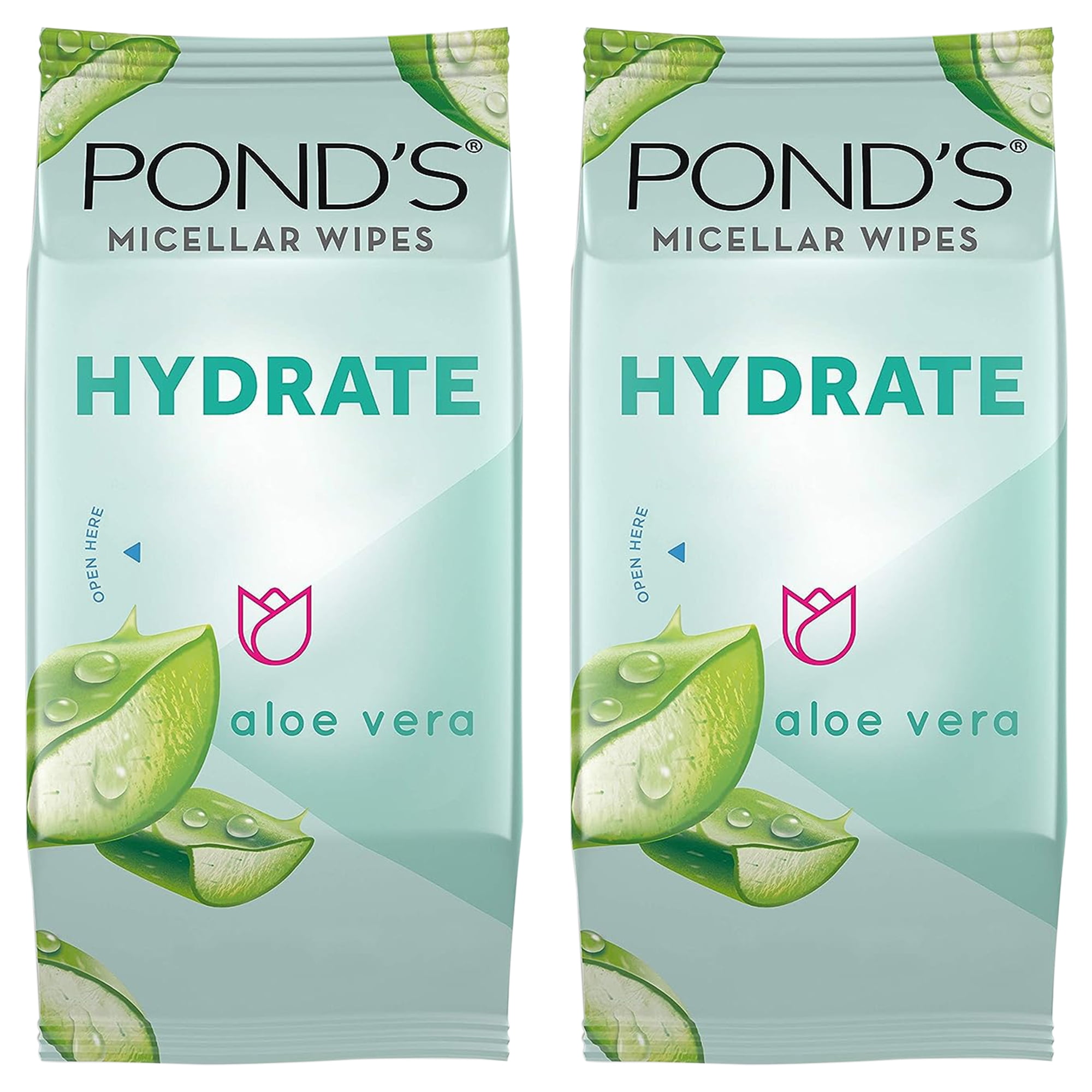Pack of (2) Ponds Vitamin Micellar Wipes For Dry Skin Hydrate Aloe Vera