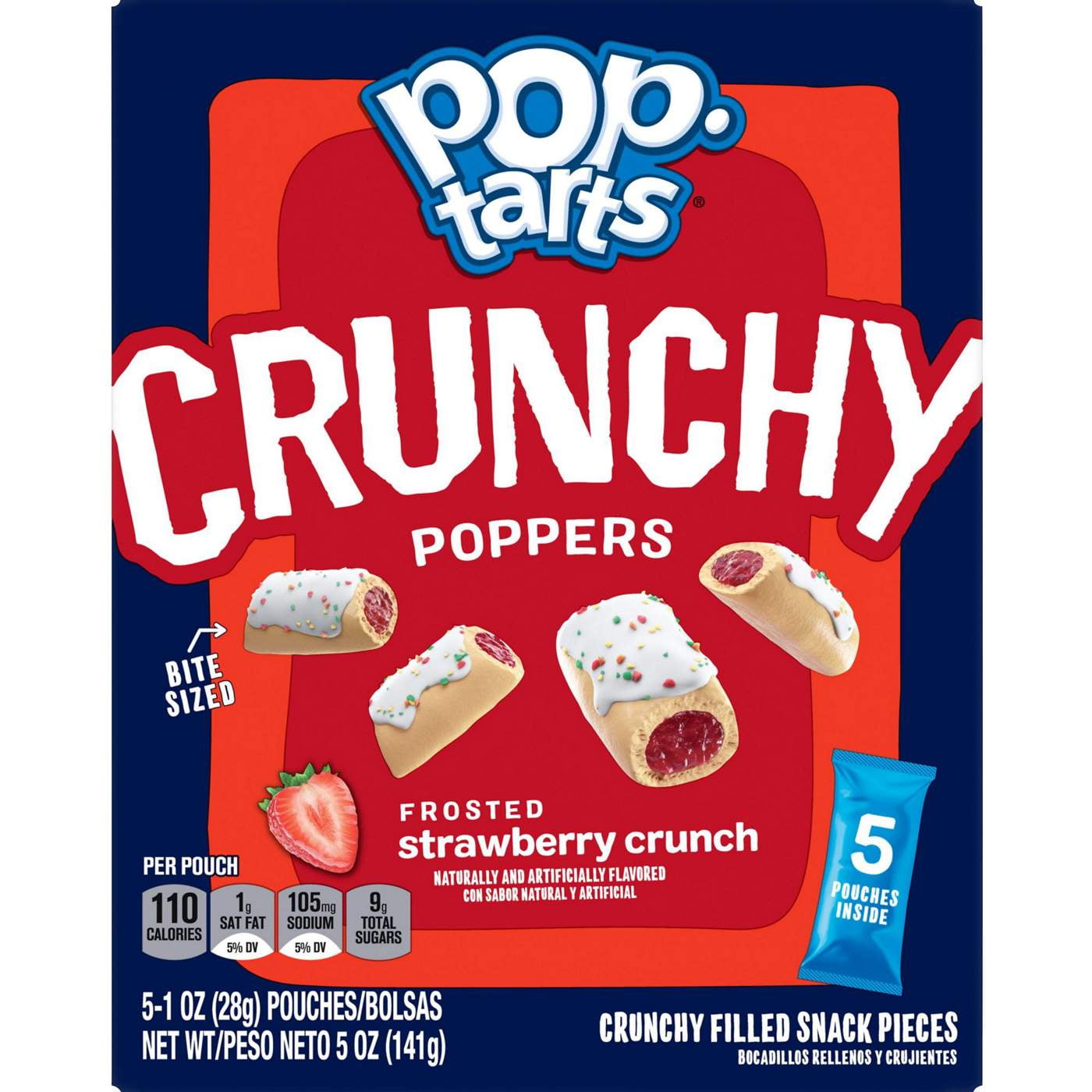 Pop-Tarts Crunchy Poppers Frosted Strawberry Crunch Crunchy Filled Snack Pieces, 5 oz - 5 ct- Pack of 2