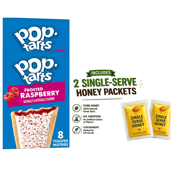 ( Pack of 2 )Pop-Tarts Frosted Raspberry Toaster Pastries 13.5 oz (8 Count), with two single serving Honey