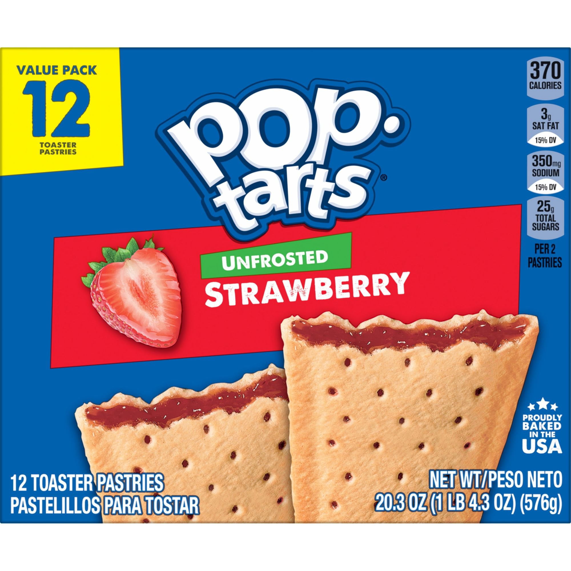 Pack of 2 Pop-Tarts Unfrosted Strawberry Toaster Pastries, 20.3 oz, 12 ct (Package May Vary)