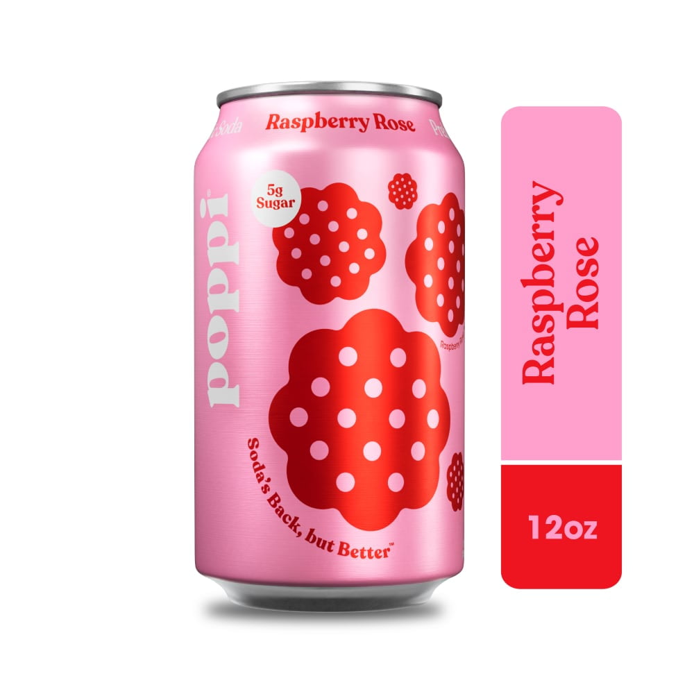 Pack of 2 Poppi Raspberry Rose Prebiotic Soda Can, 12 fl oz (Package ...