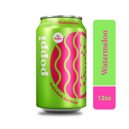 Pack of 2 Poppi Watermelon Prebiotic Soda Can, 12 fl oz (Package May Vary)