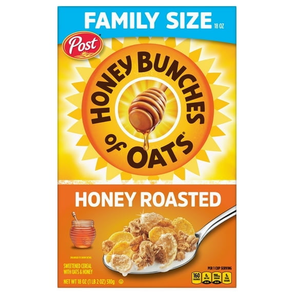 Pack of 2 Post Honey Bunches of Oats Honey Roasted Cereal, 18 oz (Package May Vary)