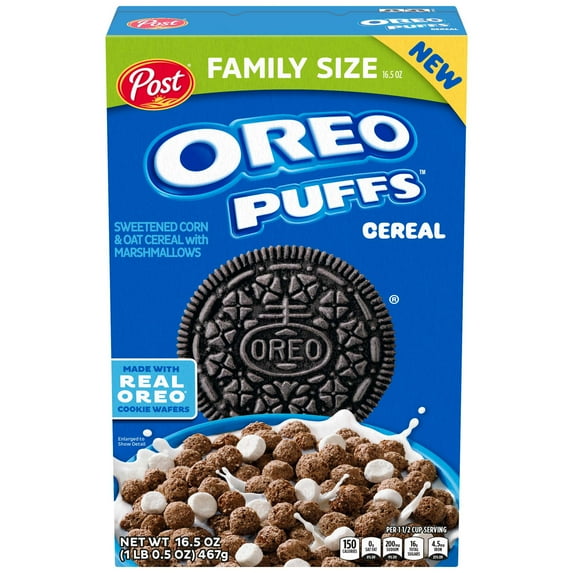 Pack of 2 Post Oreo Puffs Cereal - Family Size, 16.5 oz (Package May Vary)