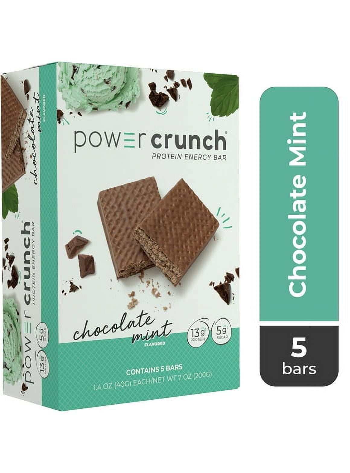 Pack of 2 Power Crunch Original Protein Energy Bars, Chocolate Mint, 5 Ct Box, 1.4 oz