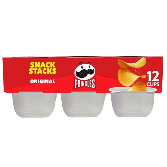 Pack of 2 - Pringles Potato Crisps Chips, Lunch Snacks, On-The-Go Snacks, Snack Stacks, Original, 8Oz Tray (12 Cups) Packaging May Vary