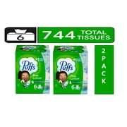 Pack of 2 Puffs Plus Lotion Facial Tissue, 6 Family Size Boxes, 124 Tissues per Box
