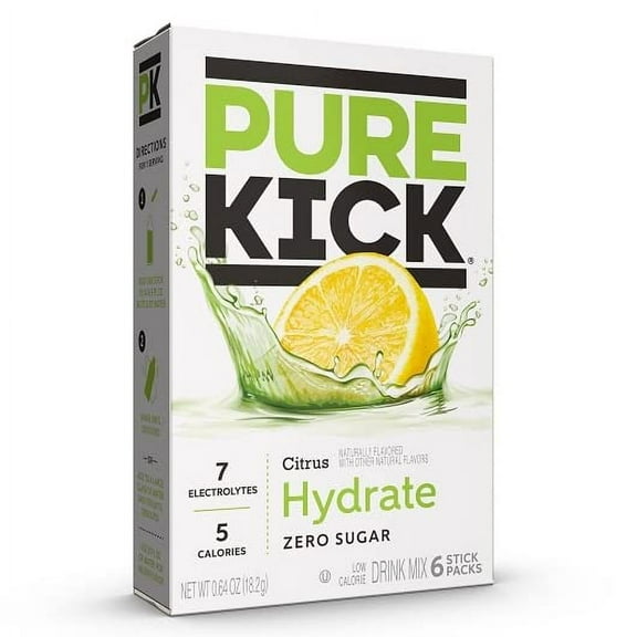 Pack of 2 - Pure Kick Hydration Singles To Go Drink Mix Citrus, 6 Boxes With 6 Packets Each -36 Total Servings