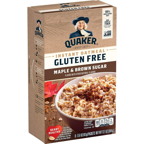Pack of 2 - Quaker Instant Oatmeal, Gluten Free, Maple & Brown Sugar, Heart Healthy Oatmeal, Individual Packs, 1.51 Oz (Pack Of 8) Packaging May Vary