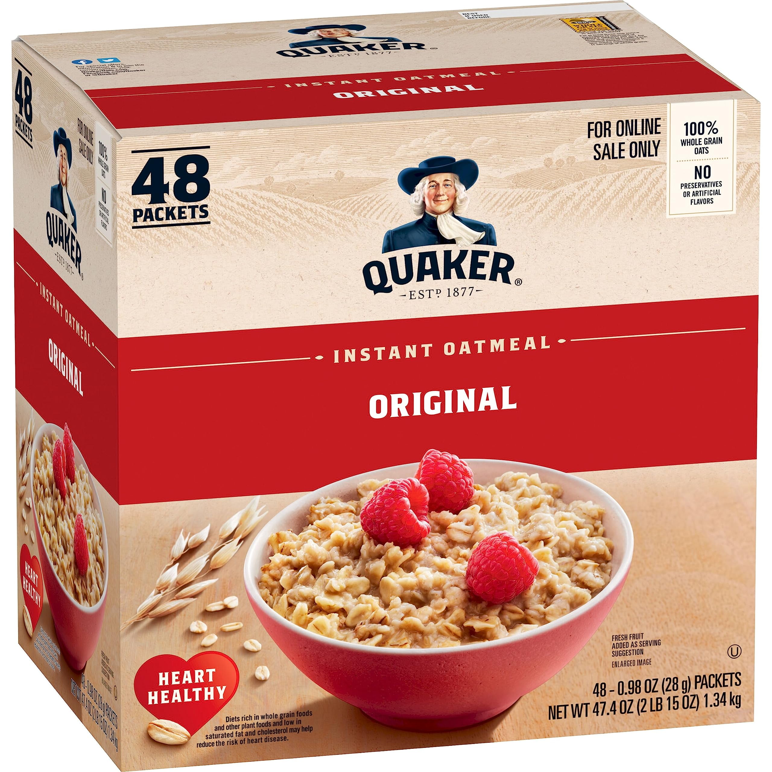 Pack of 2 - Quaker Instant Oatmeal, Original, Individual Packets, 0.98 Ounce , 48 Count (Pack Of 1 )