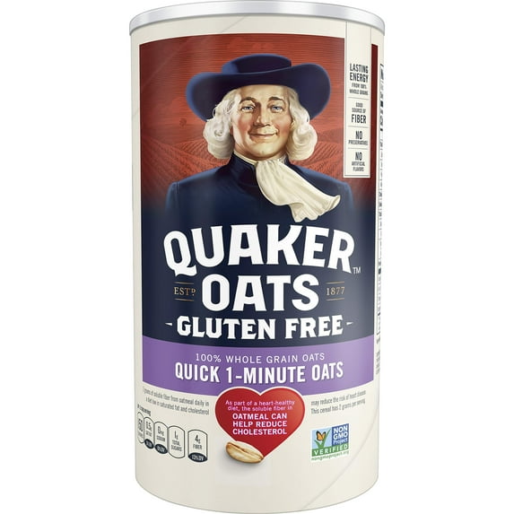 Pack of 2 - Quaker Oats Gluten Free 1-Minute Quick Oats, Breakfast Cereal, 18 Oz Packaging May Vary