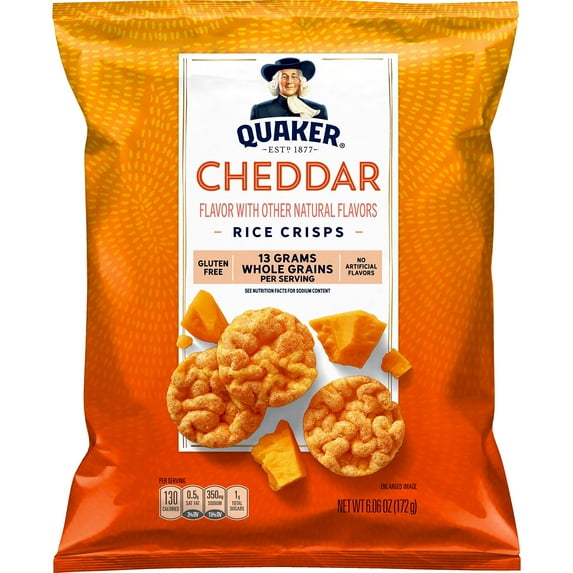Quaker Rice Crisps, Cheddar Cheese, Gluten Free, 6.06 oz Bag(2pack)