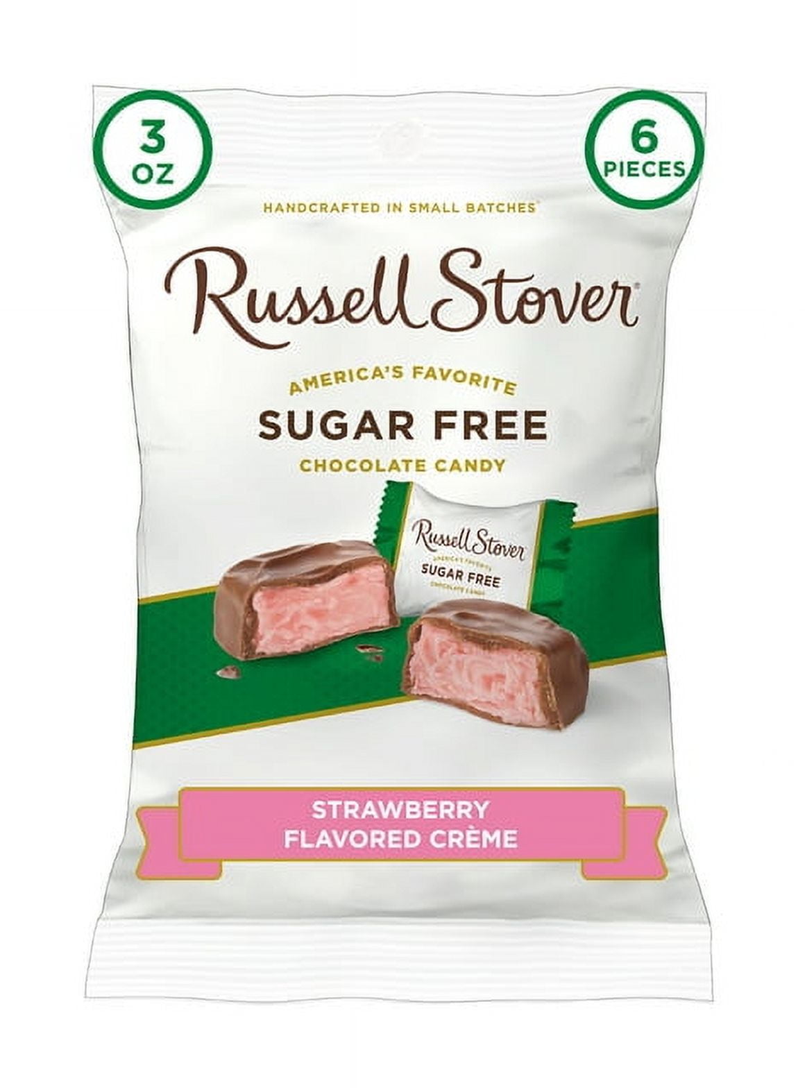 Pack of 2 RUSSELL STOVER Sugar Free Strawberry Flavored Crme Candy, 3 oz. bag ( 6 pieces)