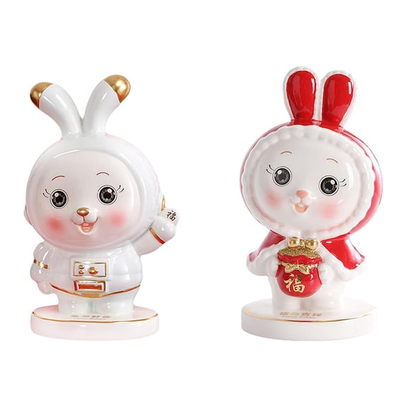 Pack of 2 Rabbit Piggy Bank Animal Statue Piggy Bank for Home Decoration