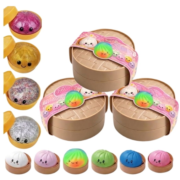 Pack of 2 Rare Glitter Bao Bun Squeeze Toy Set, Soft Slow Rising Stress Ball, Mystery Unboxing Sensory Pack for Party Favors & Daily Stress Relief