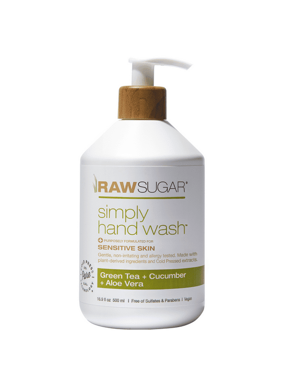 Pack of 2 Raw Sugar Simply Hand Wash for Sensitive Skin, Green Tea + Cucumber + Aloe Vera Hand Soap, 16.9 fl oz