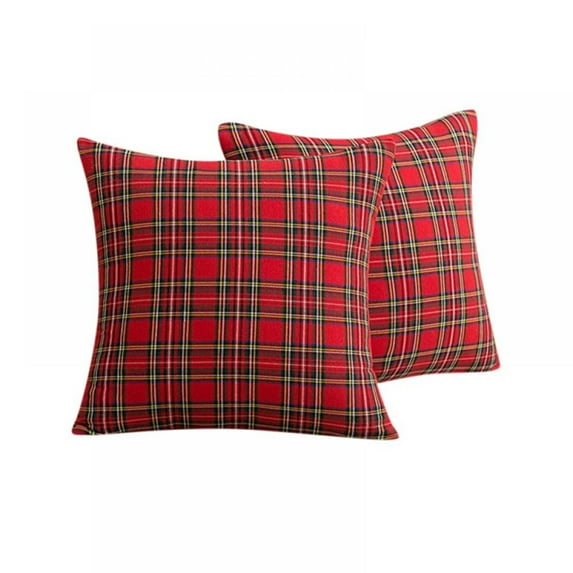 Pack of 2 Red Plaid Decorative Throw Pillow Covers Scottish Cushion Cover for Sofa Couch Farmhouse Holiday Decor (Only Covers)