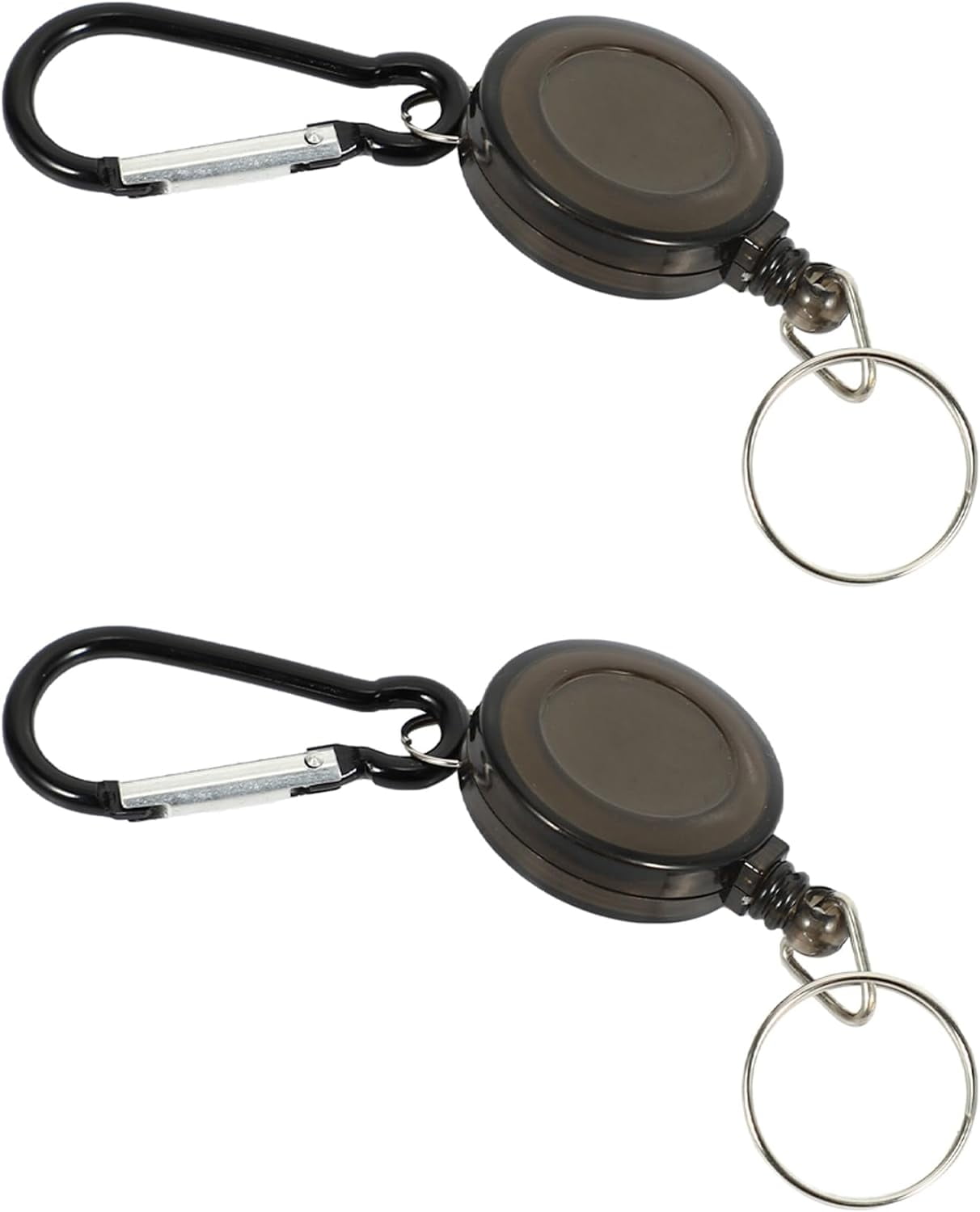 Pack of 2 Reel with Hidden Carabiner Belt Clip ID Card Holder Black