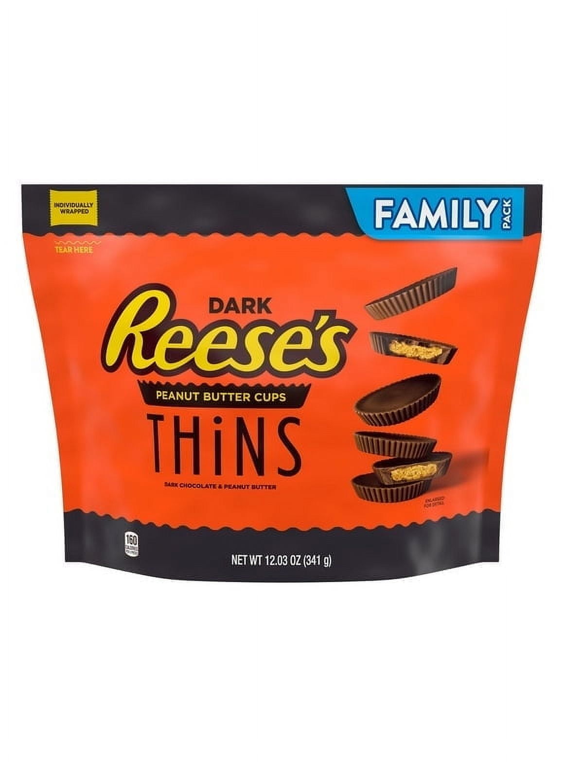 Pack of 2 Reese's Thins Dark Chocolate Peanut Butter Cups Candy, Family ...