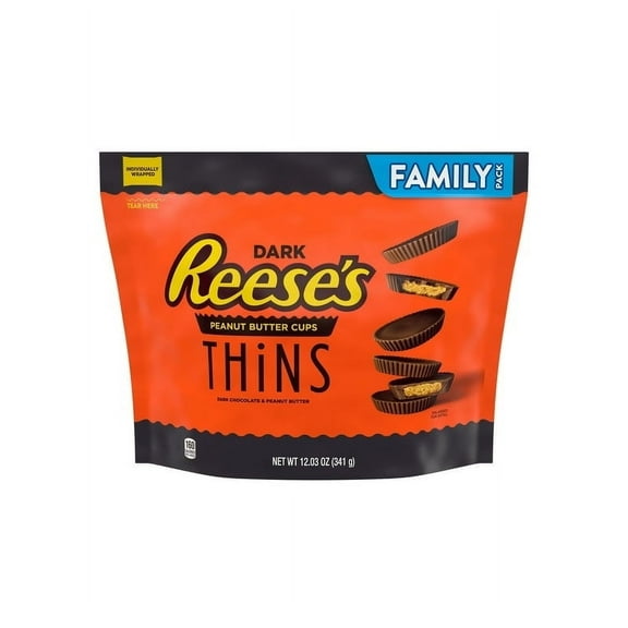 Pack of 2 Reese's Thins Dark Chocolate Peanut Butter Cups Candy, Family Pack 12.03 oz
