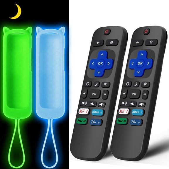 (Pack of 2) Replacement Remote for TV with Soft Protective Silicone Cover(Glow in The Dark), Universal Remote for TCL/Hisense/Onn/Sharp/Element/ Smart TV
