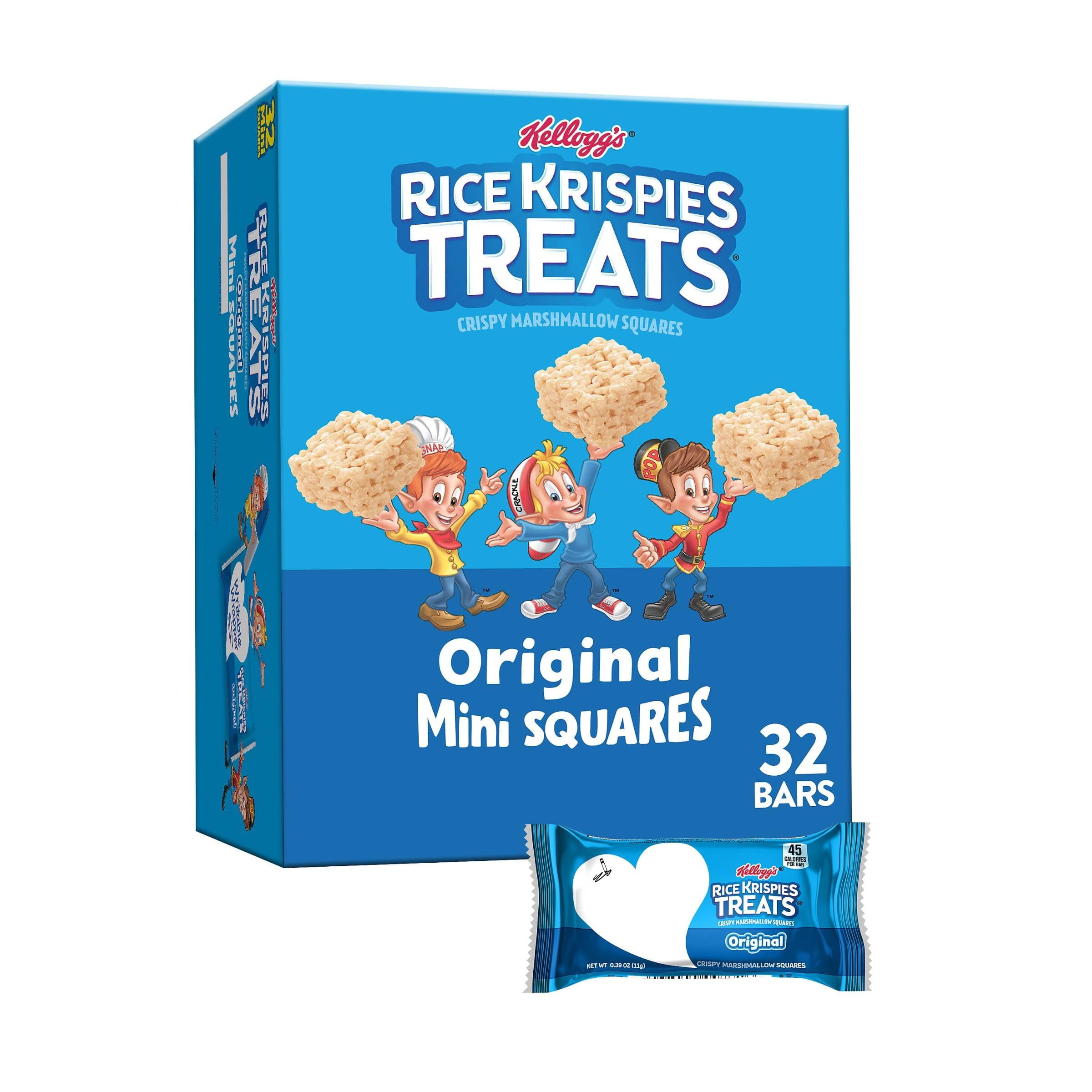 Pack of 2 - Rice Krispies Treats Crispy Mini Marshmallow Squares, Kids Snacks, Snack Bars, Original, 12.4Oz Box (32 Bars) Packaging May Vary