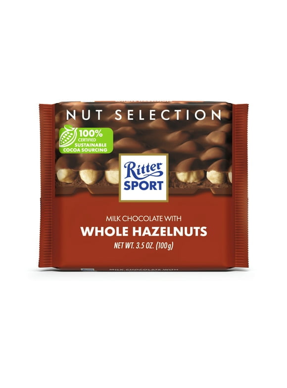 Pack of 2 Ritter Sport Milk Chocolate with Whole Hazelnuts No Artificial Ingredients or Flavorings, 3.5oz, Bar