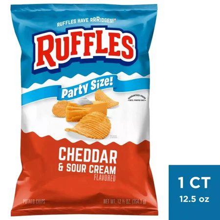 Pack of 2 - Ruffles Potato Chips, Cheddar & Sour Cream, 12.5 Oz Party Size Bag Packaging May Vary