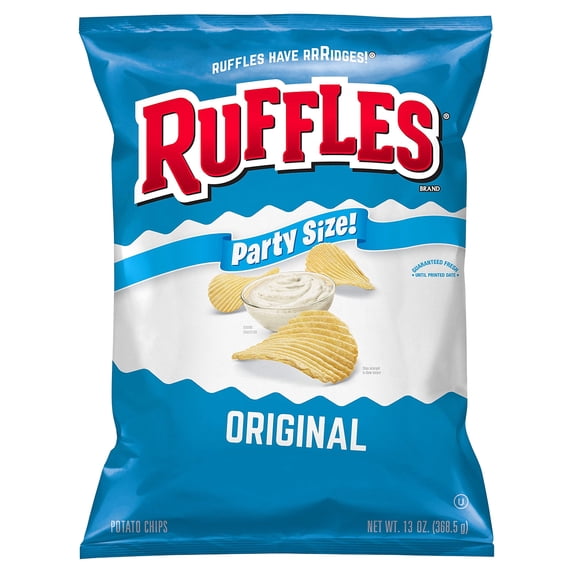 Pack of 2 - Ruffles Potato Chips Original Party Size Bag, Cheddar Cheese, 13 Ounce Packaging May Vary
