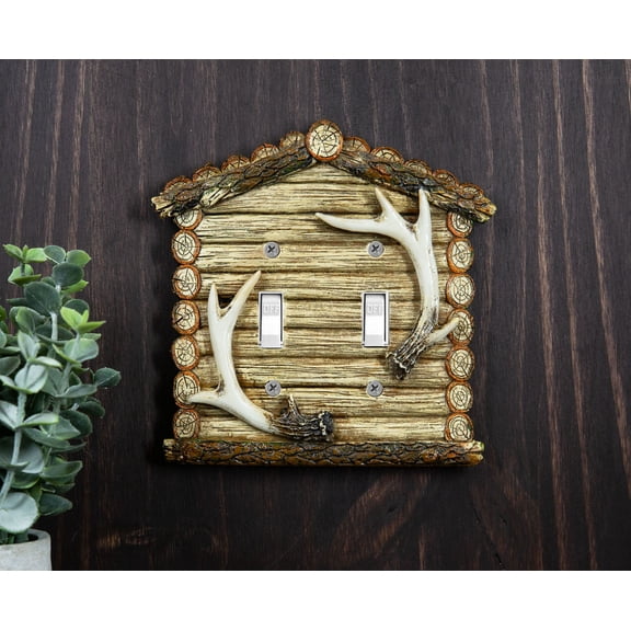 Pack of 2 Rustic Log Cabin Deer Antlers Double Toggle Switch Wall Outlet Plate