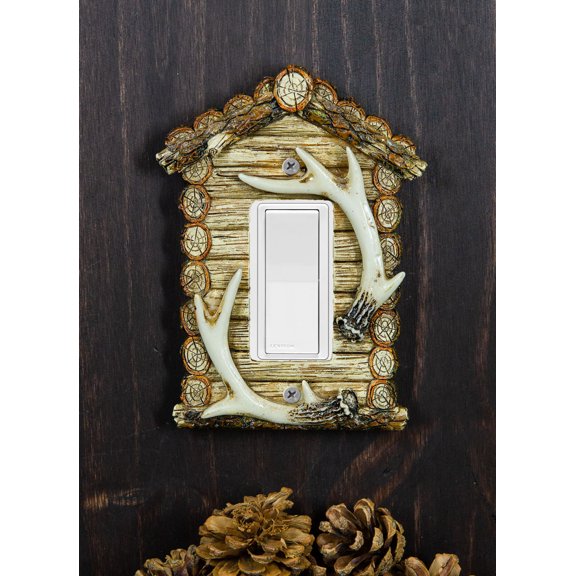 Pack of 2 Rustic Log Cabin Deer Antlers Single Rocker Wall Outlet Switch Plate