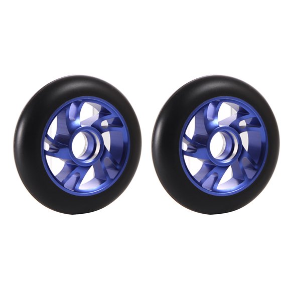 Pack of 2 Scooter Wheels 100mm PU 5 Spoke Skateboard Suitcase Hubs Roller Portable Replacement Spare Part Accessories