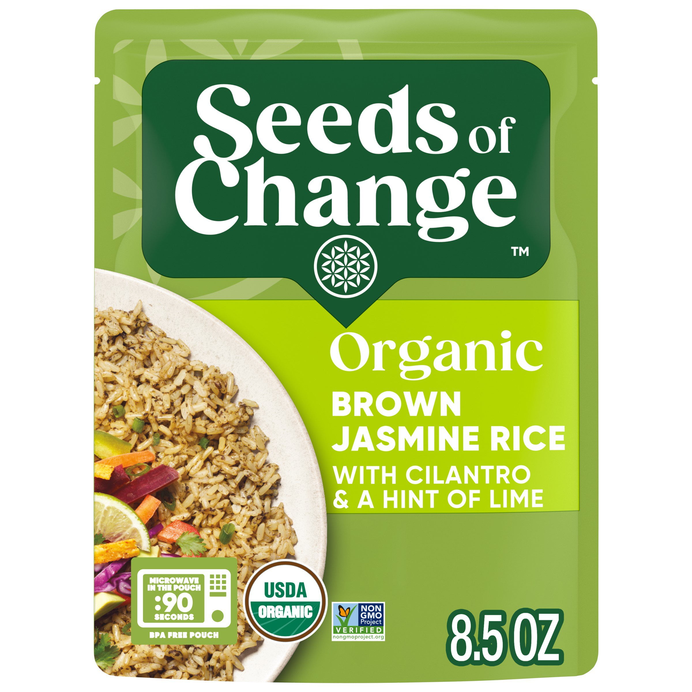 Pack of 2 Seeds of Change Organic Brown Jasmine Rice with Cilantro Lime, 8.5 oz (Package May Vary)